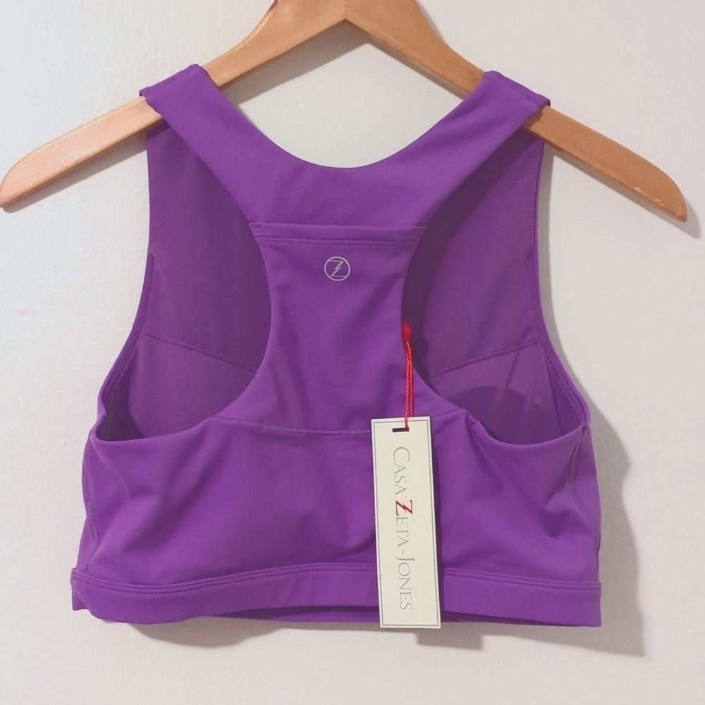 New Casa Zeta-Jones Purple Mesh Padded Racerback Yoga Dance Bra Top sz Small - Picture 2 of 3